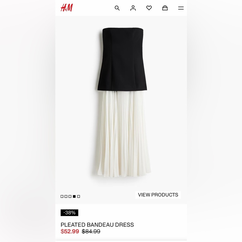 H&M Black and White Pleated Bandeau Dress